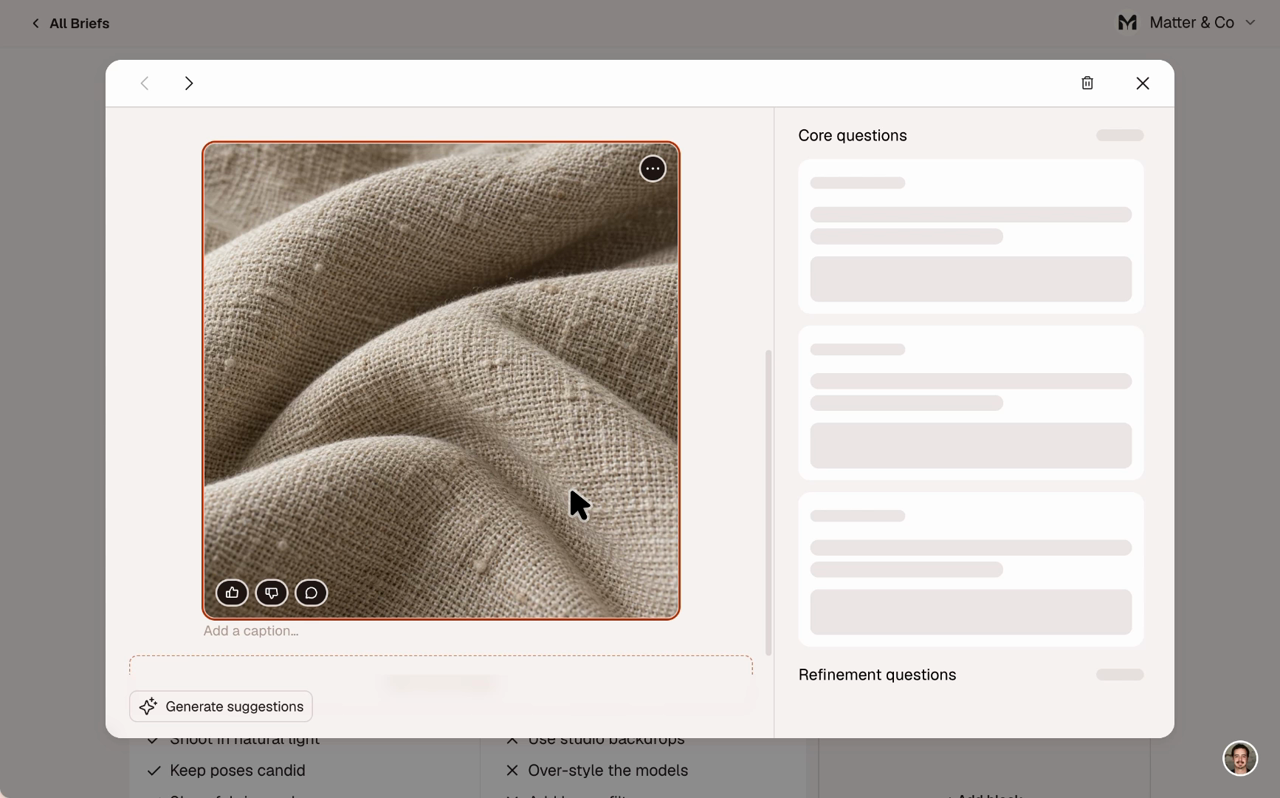 Reacting to and commenting on an image in a block's detail view